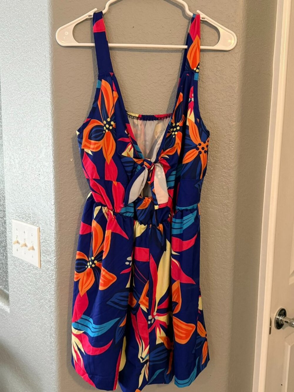 Floral Summer Dress Womens M Blue Tropical Tie Front Sleeveless